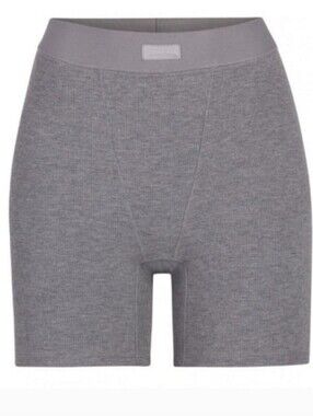 Skims Cotton Ribbed Brief Boxer Short Heather Grey Size Extra Small XS